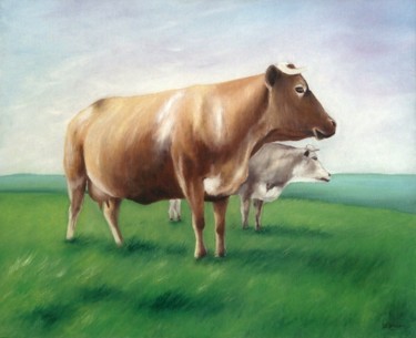 Peinture intitulée "Vaches à Curcy" par Lydie Le Gléhuir, Œuvre d'art originale