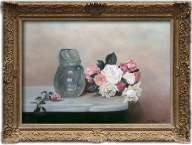 Pittura intitolato ""Bouquet de roses"…" da Lydie Le Gléhuir, Opera d'arte originale