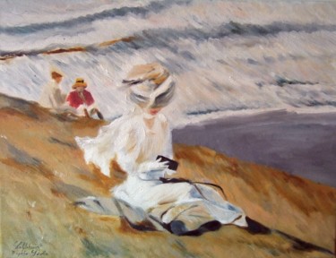 Painting titled ""Sur la plage de Bi…" by Lydie Le Gléhuir, Original Artwork