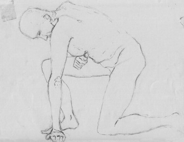 Dessin intitulée "Nu à genou" par Lydie Le Gléhuir, Œuvre d'art originale