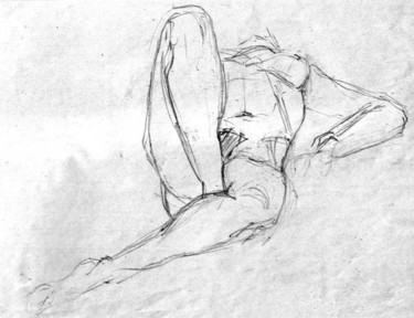 Dibujo titulada "Nu allongé" por Lydie Le Gléhuir, Obra de arte original