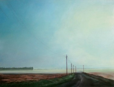 Painting titled "On the road" by Lydie Le Gléhuir, Original Artwork, Oil Mounted on Wood Stretcher frame