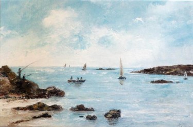 Peinture intitulée "Voiliers sur la côte" par Lydie Le Gléhuir, Œuvre d'art originale