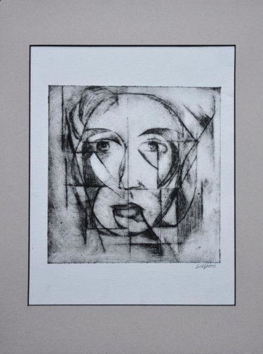 Отпечатки и Гравюры под названием "Portrait d'ami" - Lydie Le Gléhuir, Подлинное произведение искусства, гравюра Установлен…