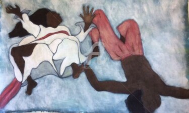 Painting titled "Capoeira" by Martine Vuaillat, Original Artwork, Oil