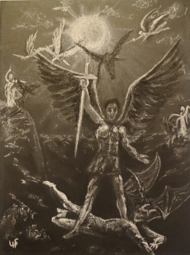 Painting titled "L'apocalypse de Sai…" by Lehms, Original Artwork, Pastel Mounted on Cardboard