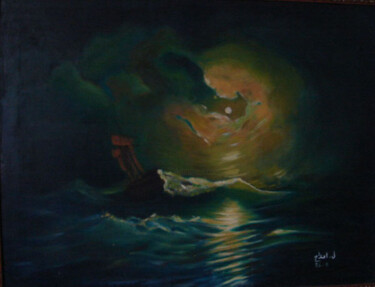 Peinture intitulée "Tempête sur la mer…" par Leila Ameddah, Œuvre d'art originale
