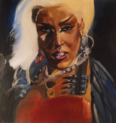 Painting titled "Doja cat in handsta…" by Leïla Issa Brahim, Original Artwork, Oil