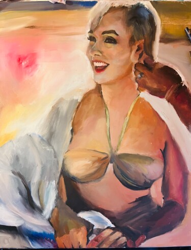 Painting titled "Marylin Monroe at t…" by Leïla Issa Brahim, Original Artwork, Oil Mounted on Wood Stretcher frame