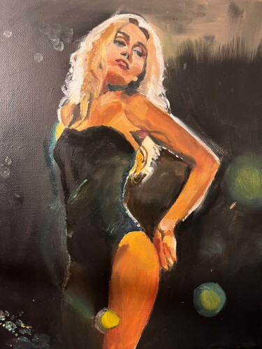 Schilderij getiteld "Miley Cyrus in black" door Leïla Issa Brahim, Origineel Kunstwerk, Olie