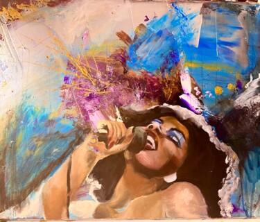 Painting titled "Donna summer" by Leïla Issa Brahim, Original Artwork, Oil Mounted on Wood Stretcher frame