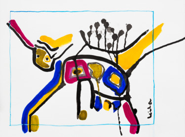 Картина под названием "Ré Création 5 "Cham…" - Leila Assmann, Подлинное произведение искусства, Чернила