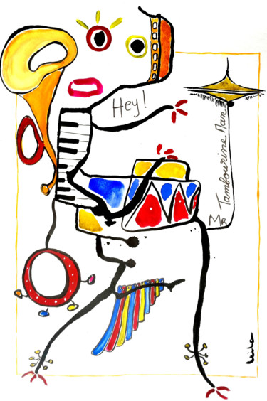 Картина под названием "Ré-Création 18 - Mr…" - Leila Assmann, Подлинное произведение искусства, Акварель
