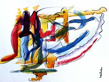 Peinture intitulée "Rêverie" par Leila Assmann, Œuvre d'art originale, Aquarelle