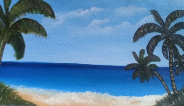 Painting titled "Praia" by Leila Sales, Original Artwork, Oil