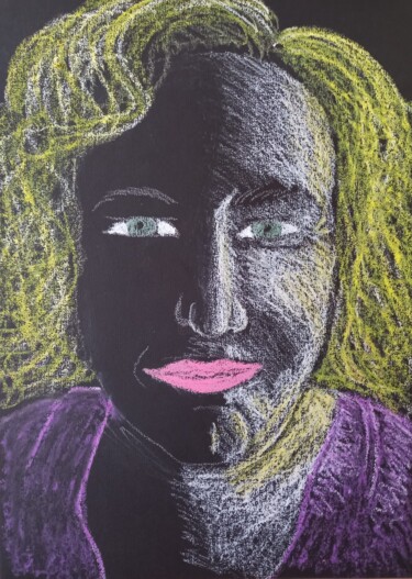 Zeichnungen mit dem Titel "Autoportrait au noir" von Leila Zegour, Original-Kunstwerk, Pastell