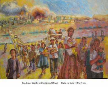 Peinture intitulée "Exode des Yazidis e…" par Edith Gorren, Œuvre d'art originale, Huile