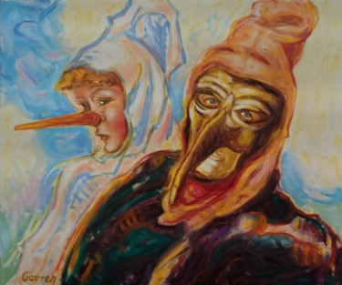 Peinture intitulée "Masques" par Edith Gorren, Œuvre d'art originale, Huile