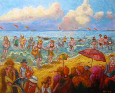 Painting titled "Les givrés d'Ostende" by Edith Gorren, Original Artwork, Oil