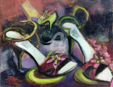 Peinture intitulée "sandales" par Laurence Lejay, Œuvre d'art originale, Huile