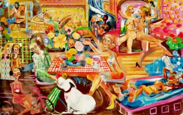 Peinture intitulée "Ces chers voisins" par Laurence Lejay, Œuvre d'art originale, Huile