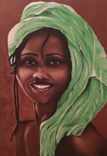 Painting titled "Sourire d'Afrique" by Isal - Isabelle Leleu, Original Artwork, Oil