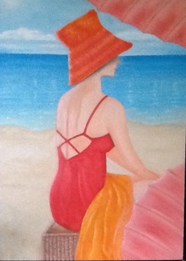 Painting titled "Femme a la plage" by Isal - Isabelle Leleu, Original Artwork, Oil