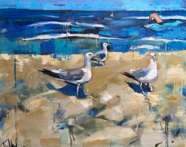 Painting titled "Augenblicke, Strand…" by Tius, Original Artwork, Oil