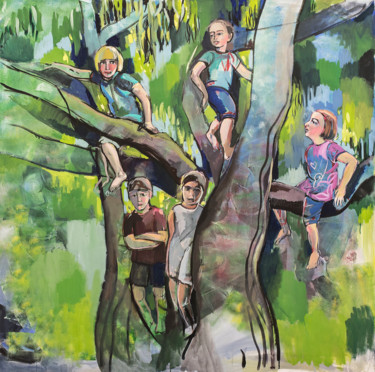 Malerei mit dem Titel "Baumkinder, Sommer,…" von Tius, Original-Kunstwerk, Öl