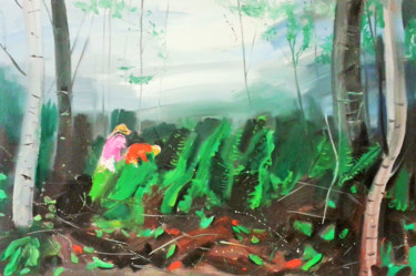 Malerei mit dem Titel "Kinder allein im Wa…" von Tius, Original-Kunstwerk, Öl
