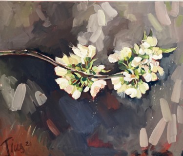 Malerei mit dem Titel "Kirschblüte, Frühli…" von Tius, Original-Kunstwerk, Öl