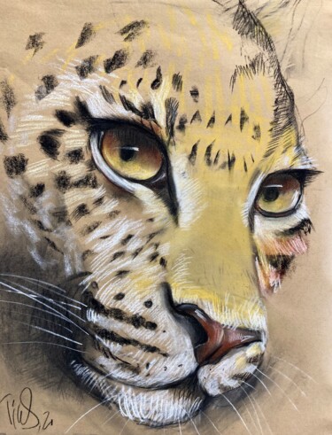 Desenho intitulada "Gepard, Augenblicke" por Tius, Obras de arte originais, Pastel