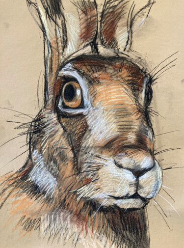 Drawing titled "Hase, Augenblick, T…" by Tius, Original Artwork, Pastel