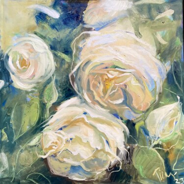 Malerei mit dem Titel "Weiße Rosen, Sommer…" von Tius, Original-Kunstwerk, Öl