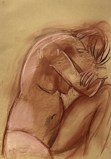 Zeichnungen mit dem Titel "sitzende Frau, Akt,…" von Tius, Original-Kunstwerk, Pastell