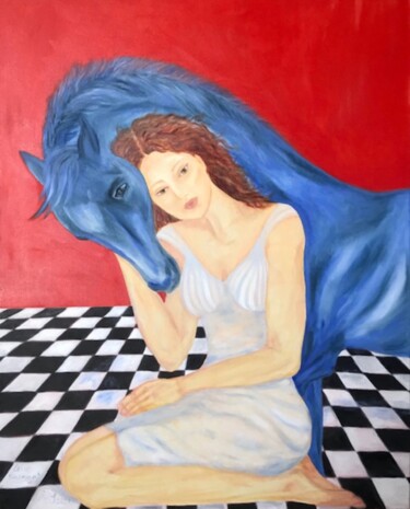 Schilderij getiteld "Chess horse" door Lela Karamanishvili, Origineel Kunstwerk, Olie
