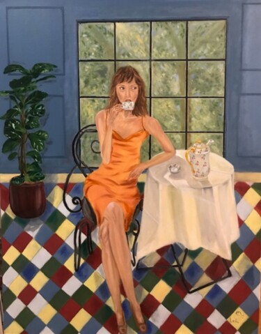 Schilderij getiteld "Parisian woman in c…" door Lela Karamanishvili, Origineel Kunstwerk, Olie