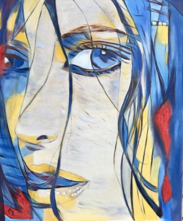 Peinture intitulée "woman with blue eyes" par Lela Karamanishvili, Œuvre d'art originale, Huile
