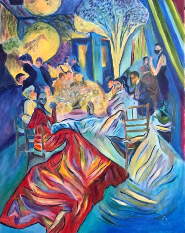 Картина под названием "Dinner-party" - Lela Karamanishvili, Подлинное произведение искусства, Масло