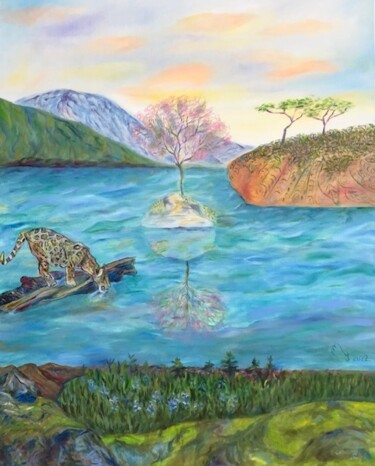 Painting titled "Beyond the mountains" by Lela Karamanishvili, Original Artwork, Oil