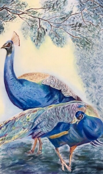 Malarstwo zatytułowany „Peacocks” autorstwa Lela Karamanishvili, Oryginalna praca, Olej