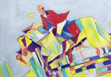 Peinture intitulée "Horse Race" par Lela Karamanishvili, Œuvre d'art originale, Huile