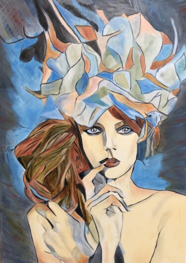 Malerei mit dem Titel "Woman in colors" von Lela Karamanishvili, Original-Kunstwerk, Öl