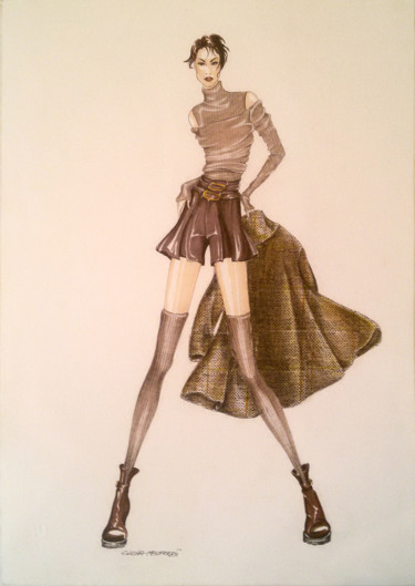 Disegno intitolato "Look Basic della co…" da Leletta - Fashion, Opera d'arte originale, Matite colorate
