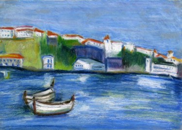 Картина под названием "two boats at bay" - Lelia Sorokina, Подлинное произведение искусства, Масло