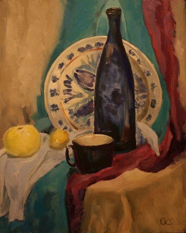 Картина под названием "Still life with blu…" - Lelia Sorokina, Подлинное произведение искусства