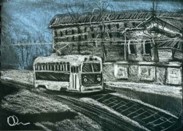 Картина под названием "Old Moscow tram. 19…" - Lelia Sorokina, Подлинное произведение искусства