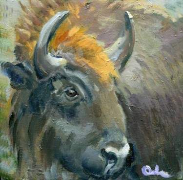 Картина под названием "Bison Head" - Lelia Sorokina, Подлинное произведение искусства