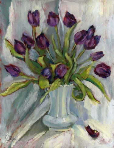 Картина под названием "Purple Tulips" - Lelia Sorokina, Подлинное произведение искусства