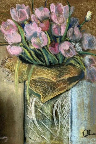 Картина под названием "March Tulips" - Lelia Sorokina, Подлинное произведение искусства